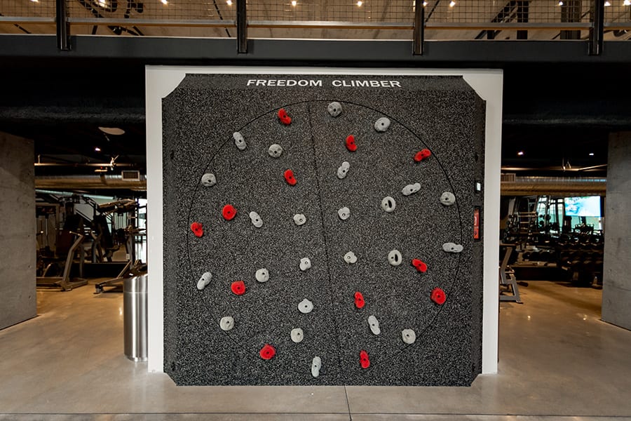 Freedom Climber rotating rock climbing wall in the Hardware District fitness center.